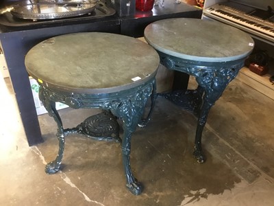 Lot 980 - Pair of black painted pub tables