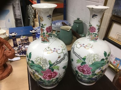 Lot 126 - Pair of 18th century Chinese famille rose baluster vases