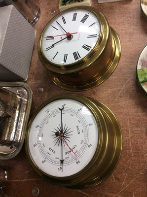Lot 319 - Brass cased ships clock and similar barometer