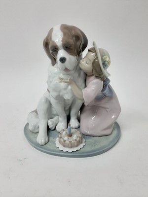 Lot 677 - Lladro porcelain figure group - young girl with St Bernard dog