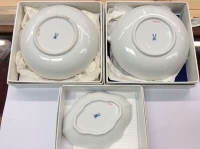 Lot 392 - Two contemporary Meissen saucers and one other Meissen pin dish, all boxed (3)