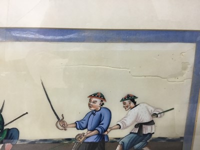 Lot 139 - Pair of late 19th century Chinese paintings on rice paper - warriors, in glazed frames