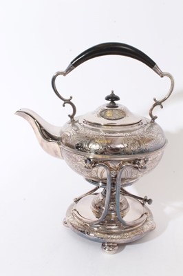 Lot 251 - Late 19th/Early 20th century silver plated spirit kettle.