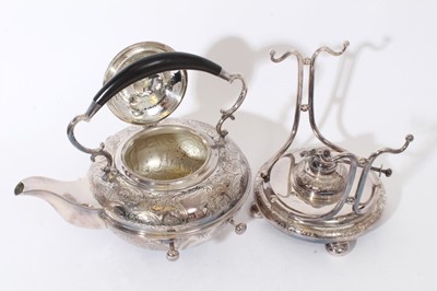 Lot 251 - Late 19th/Early 20th century silver plated spirit kettle.
