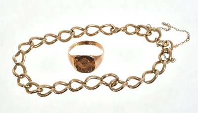 Lot 414 - 9ct gold bracelet and a 9ct gold signet ring