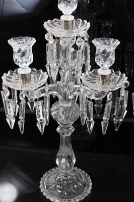 Lot 109 - Pair of antique-style glass candelabra with lustres