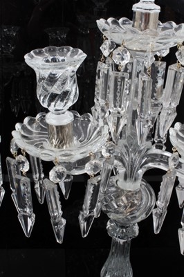 Lot 109 - Pair of antique-style glass candelabra with lustres