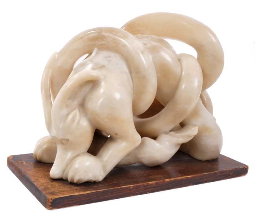 Lot 909 - Richard Bedford (1883-1967) carved alabaster - Minotaur, 26cm high, raised on hardwood stand 
 Provenance: Estate of Anthony Atkinson (1929-2004)