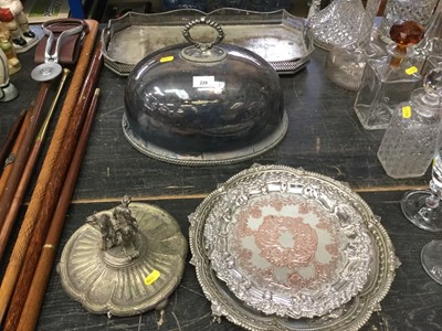 Lot 228 - Group of silver plated wares to include serving a dome, gallery tray and slavers