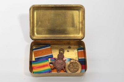 Lot 620 - First World War Princess Mary Gift Tin together with 1914 - 15 Star and Victory medals named to ENG. Capt. F.G. Dawson R.N.