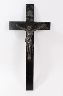 Lot 42 - Victorian silver plate and ebonised wood crucifix
