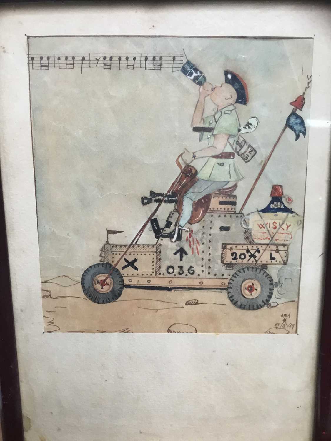 Lot 17 - Mid 20th century English School - watercolour - Military cartoon