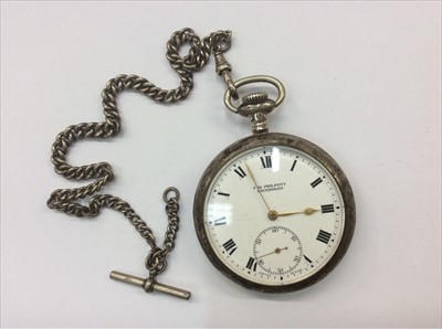 Lot 653 - Silver pocket watch on silver chain