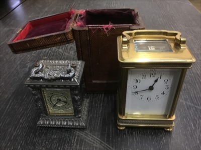 Lot 141 - Brass carriage clock, and another smaller (the second cased)
