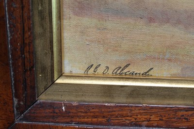 Lot 1076 - Robert G. D. Alexander oil on canvas - groins at East Terrace, Walton On The Naze, signed, in glazed walnut veneered frame, 26cm x 31 cm