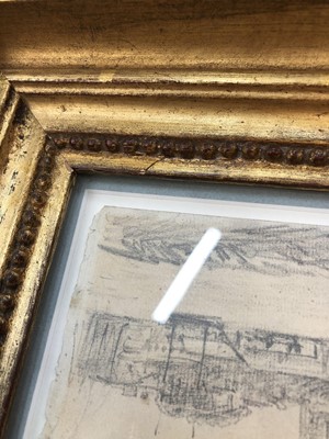 Lot 1022 - John Constable (1776-1837) pencil drawing - A Church on an Estuary, in glazed gilt frame