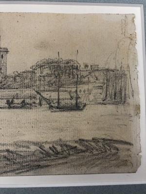 Lot 1022 - John Constable (1776-1837) pencil drawing - A Church on an Estuary, in glazed gilt frame