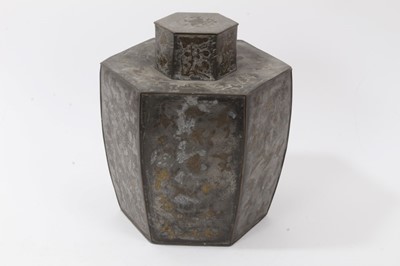 Lot 702 - 19th century Chinese inlaid pewter hexagonal tea caddy
