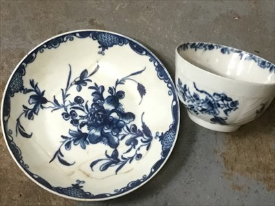 Lot 137 - 18th century Lowestoft blue and white teabowl, together with similar saucer