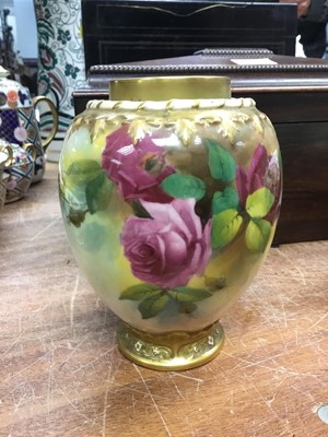 Lot 315 - Royal Worcester blush ivory vase painted with roses