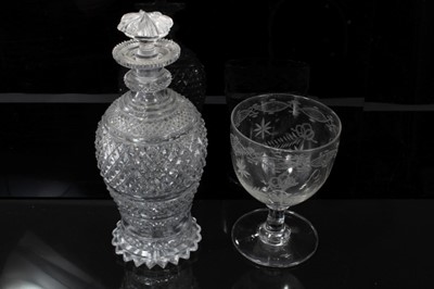 Lot 135 - A George III rummer dated 1789, and a 19th century cut glass decanter and stopper