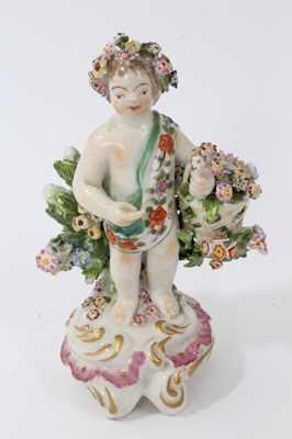 Lot 117 - A Bow putto with basket, circa 1765, and a pearlware figure of a shepherdess