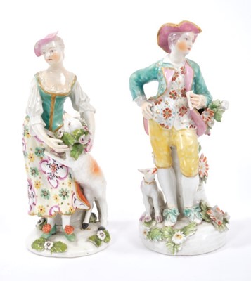 Lot 127 - Two Derby figures of a shepherd and shepherdess, circa 1760