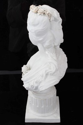 Lot 123 - 19th century French bisque bust of Marie Antoinette, with Sevres mark to base, 36.5cm height