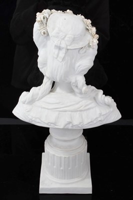 Lot 123 - 19th century French bisque bust of Marie Antoinette, with Sevres mark to base, 36.5cm height