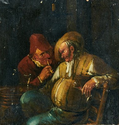 Lot 1119 - Early 19th century oil on oak panel - interior drinking scene, unframed