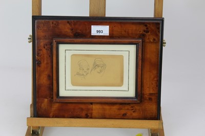 Lot 993 - *Augustus John (1878-1961) pencil sketch - Two figures in hats, a further drawing verso of a lady, 11cm x 6cm, in double-sided glazed frame