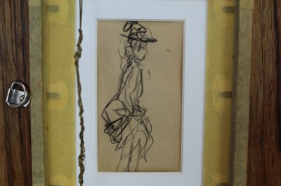 Lot 993 - *Augustus John (1878-1961) pencil sketch - Two figures in hats, a further drawing verso of a lady, 11cm x 6cm, in double-sided glazed frame