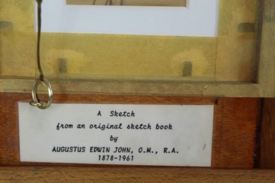 Lot 993 - *Augustus John (1878-1961) pencil sketch - Two figures in hats, a further drawing verso of a lady, 11cm x 6cm, in double-sided glazed frame