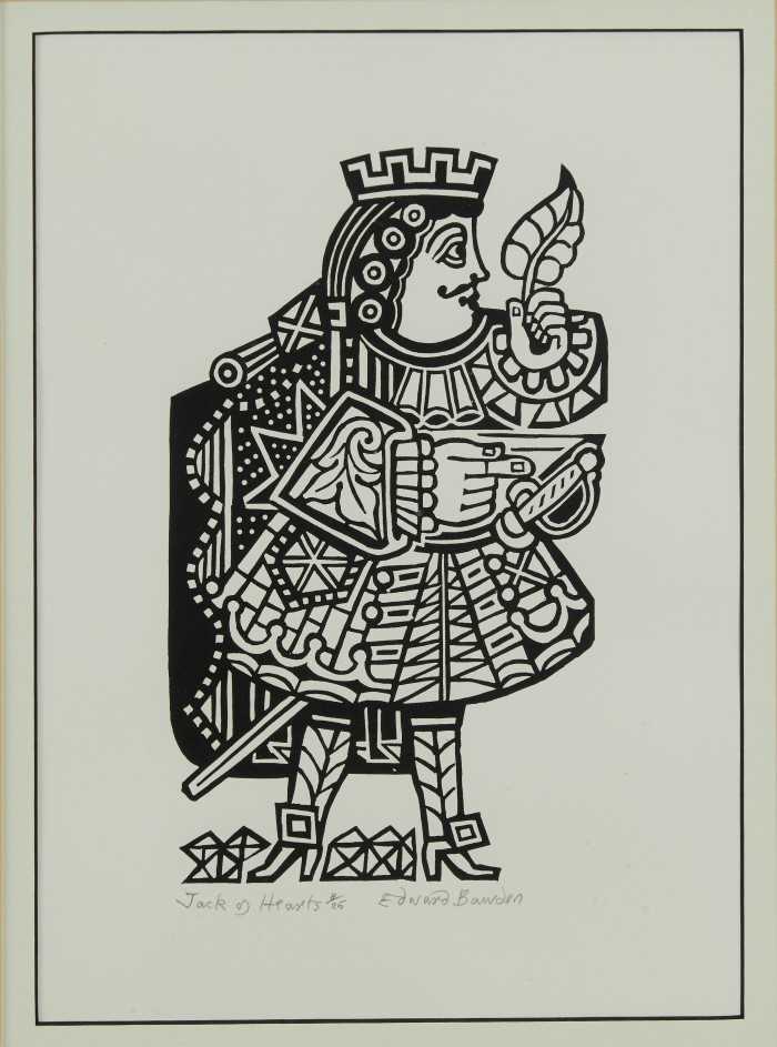 Lot 1005 - *Edward Bawden (1903-1989), linocut - Jack of Hearts, signed and numbered 8/25, 35 x 25cm