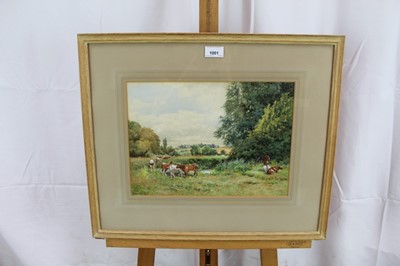 Lot 1001 - Miller Smith (1854-1937), watercolour - Cattle in water meadows, signed and dated 1905, 27 x 37cm