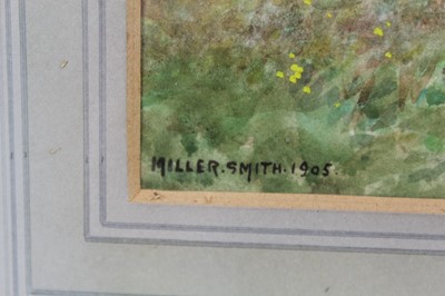 Lot 1001 - Miller Smith (1854-1937), watercolour - Cattle in water meadows, signed and dated 1905, 27 x 37cm