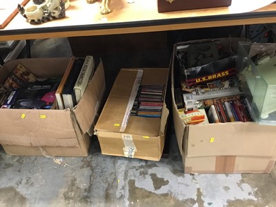 Lot 367 - Three boxes of CDs, DVDs, toys and books