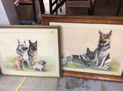 Lot 428 - Pair of P.A. Cottee chalk portraits of dogs together with two other pictures (4)