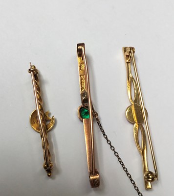 Lot 160 - Victorian 15ct gold and seed pearl star and crescent moon bar brooch and two other brooches