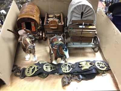 Lot 301 - Scratch built wagons and horses together with horse brasses