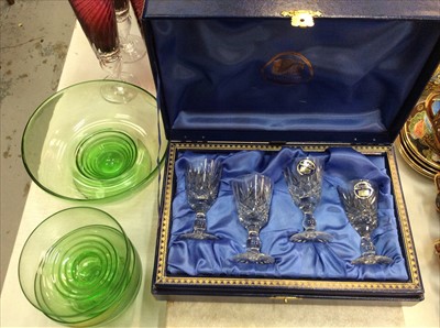 Lot 442 - Ruby glass vase , six ruby glasses and sundry glassware