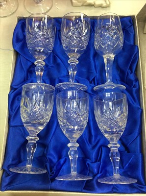 Lot 442 - Ruby glass vase , six ruby glasses and sundry glassware