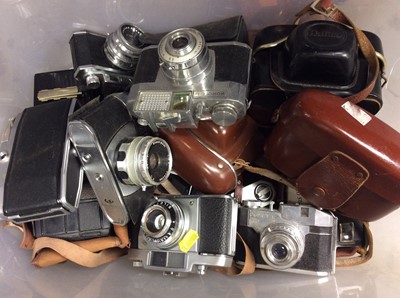 Lot 298 - Group vintage cameras and brown leather ER suitcase