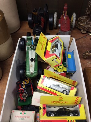 Lot 278 - Vintage tin plate tractor, other toy cars etc