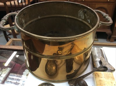 Lot 96 - Brass pot, various salt spoons, silver pusher, vestas etc