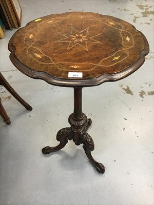 Lot 869 - Late Victorian inlaid walnut wine table on carved tripod base