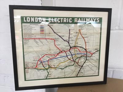 Lot 337 - London Electric Railways map of the London Underground, dated 1908, in a double-sided glazed frame