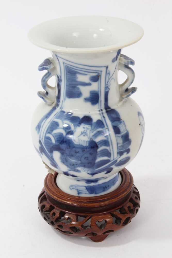 Lot 177 - Chinese blue and white miniature vase with four character mark, on stand