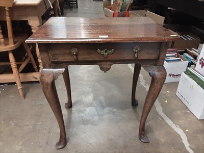 Lot 989 - 18th century oak side table with drawer on cabriole legs and Spanish toes