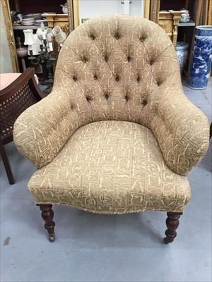 Lot 875 - Victorian-style buttoned back tub easy chair on turned legs